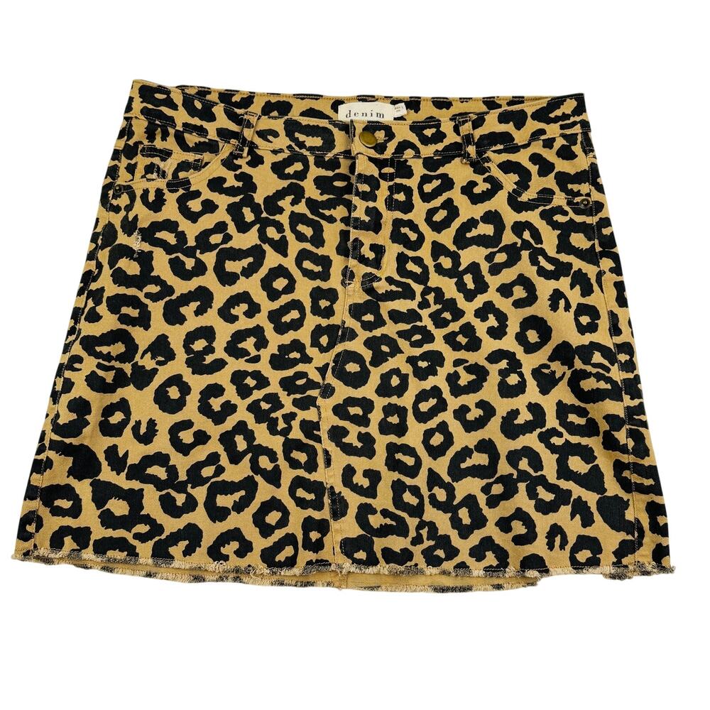 Denim by Ellison Animal Leopard Print Lightweight Denim Mini Skirt Women's L